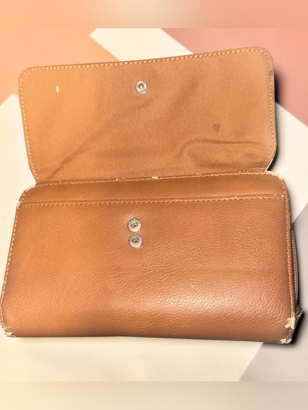 Classic Faux Leather Guang Tong Snap Wallet in Tan